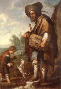 unknow artist A Blind man playing a hurdy-gurdy,together with a young boy playing the drums,with a dancing dog oil painting artist